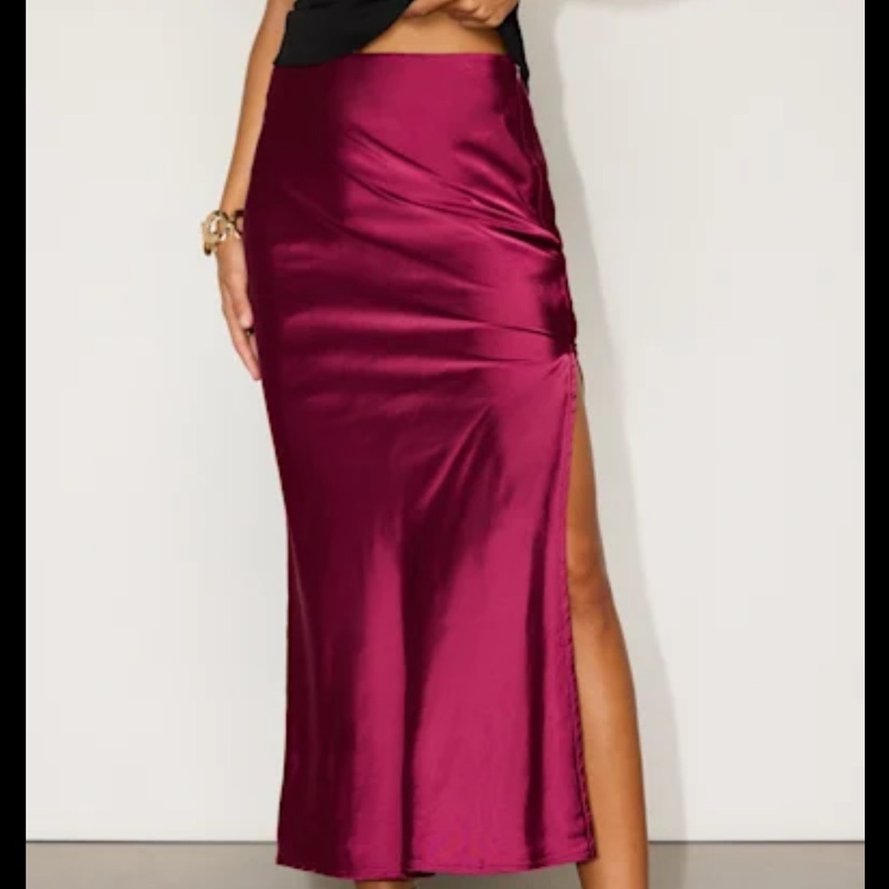 Lulus red satin split maxi skirt